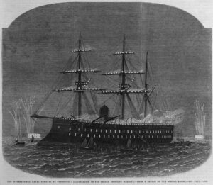 French ironclad Magenta, in an engraving of the ship illuminated at night