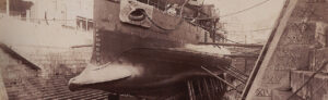 Bow of HMS Polyphemus, with a duckbill shaped ram